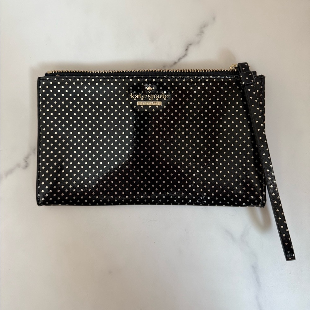 Black Kate Spade Metallic Polka Dot Wristlet